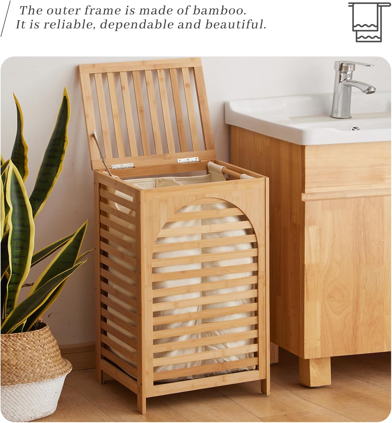 Laundry Hamper with Lid,Bamboo Large Waterproof Clothes Laundry Basket,Removable Washing Bags with Handles,clothes basket (Natural)