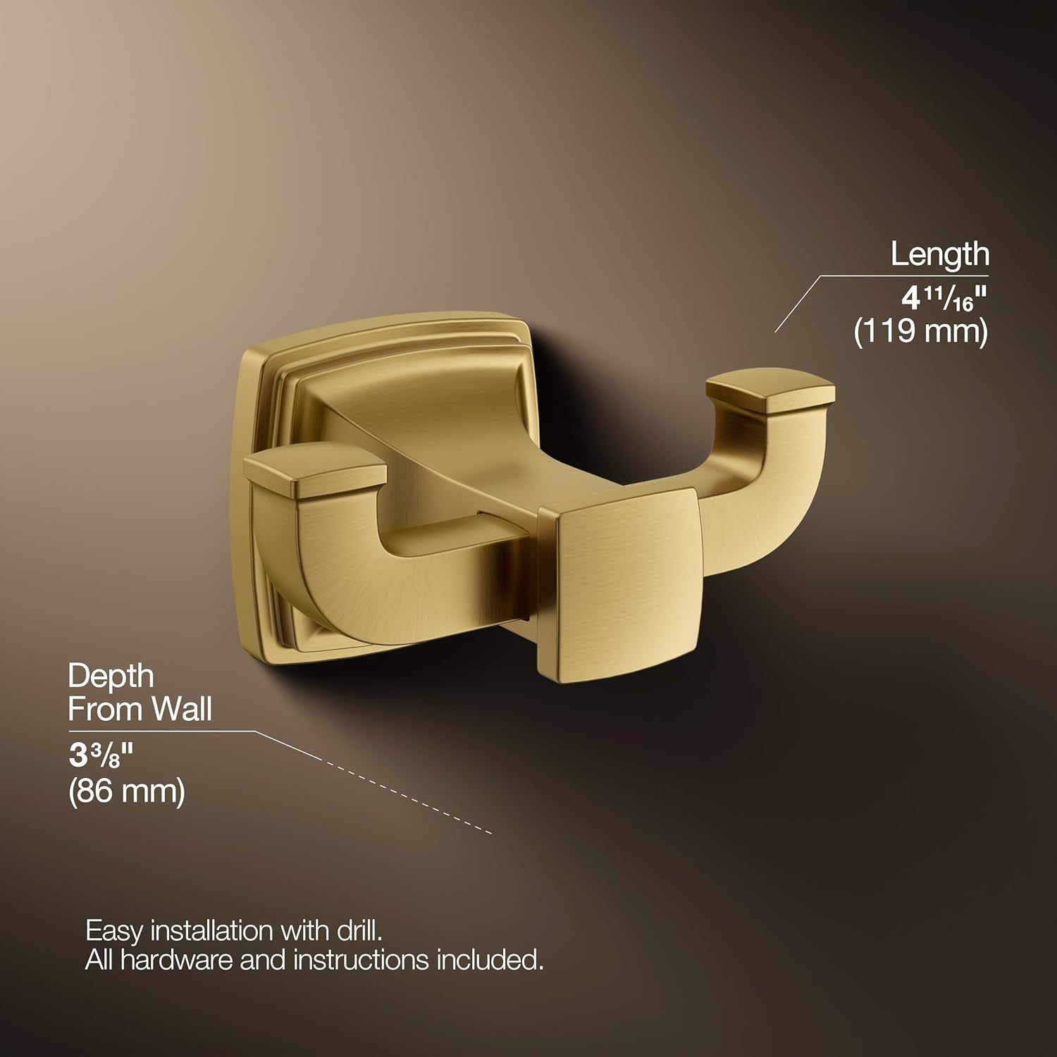 Kohler 27411-2MB Riff® Double Robe Hook, Vibrant Brushed Moderne Brass