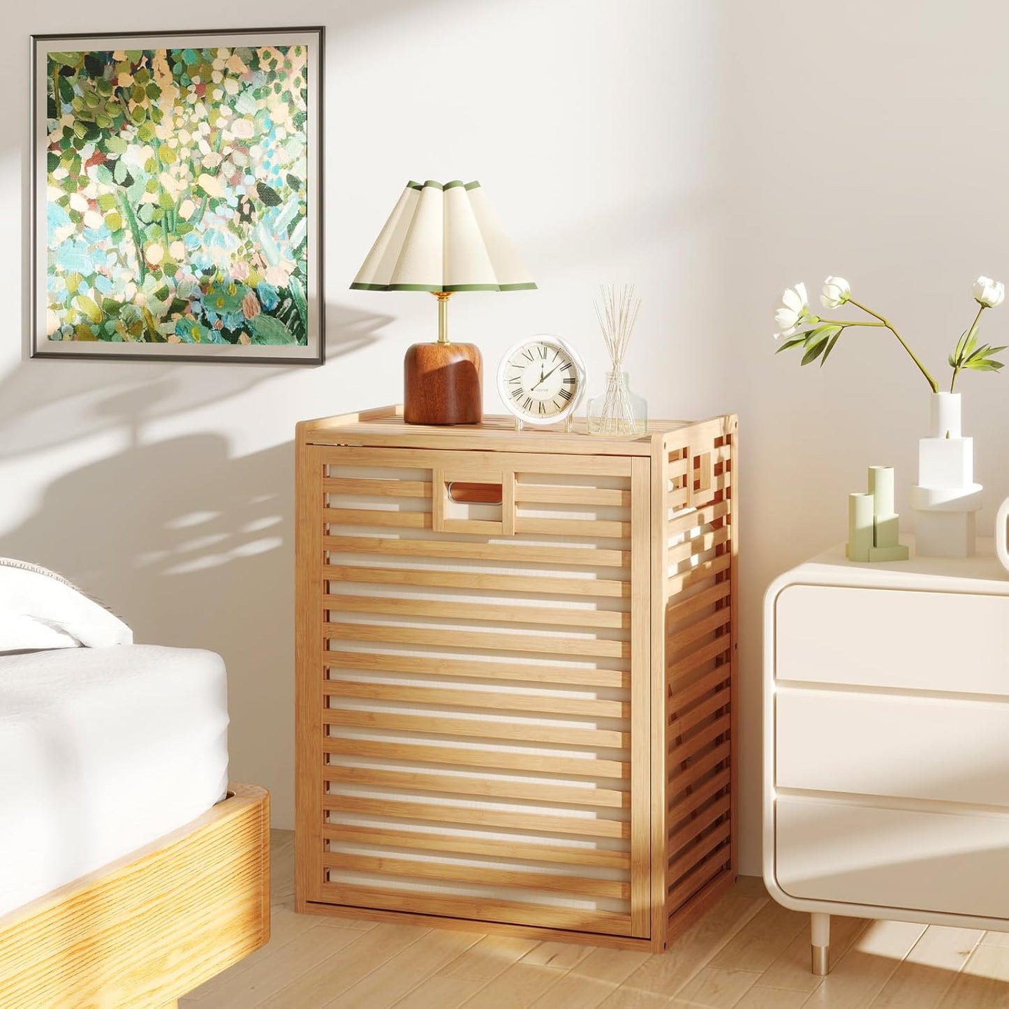 Giantex Tilt Out Laundry Hamper, Bamboo Laundry Storage Cabinet with Removable & Foldable Fabric Bin, Top Shelf, Laundry Basket Organizer for Bathroom, Laundry Room, Living Room, Bedroom, Natural