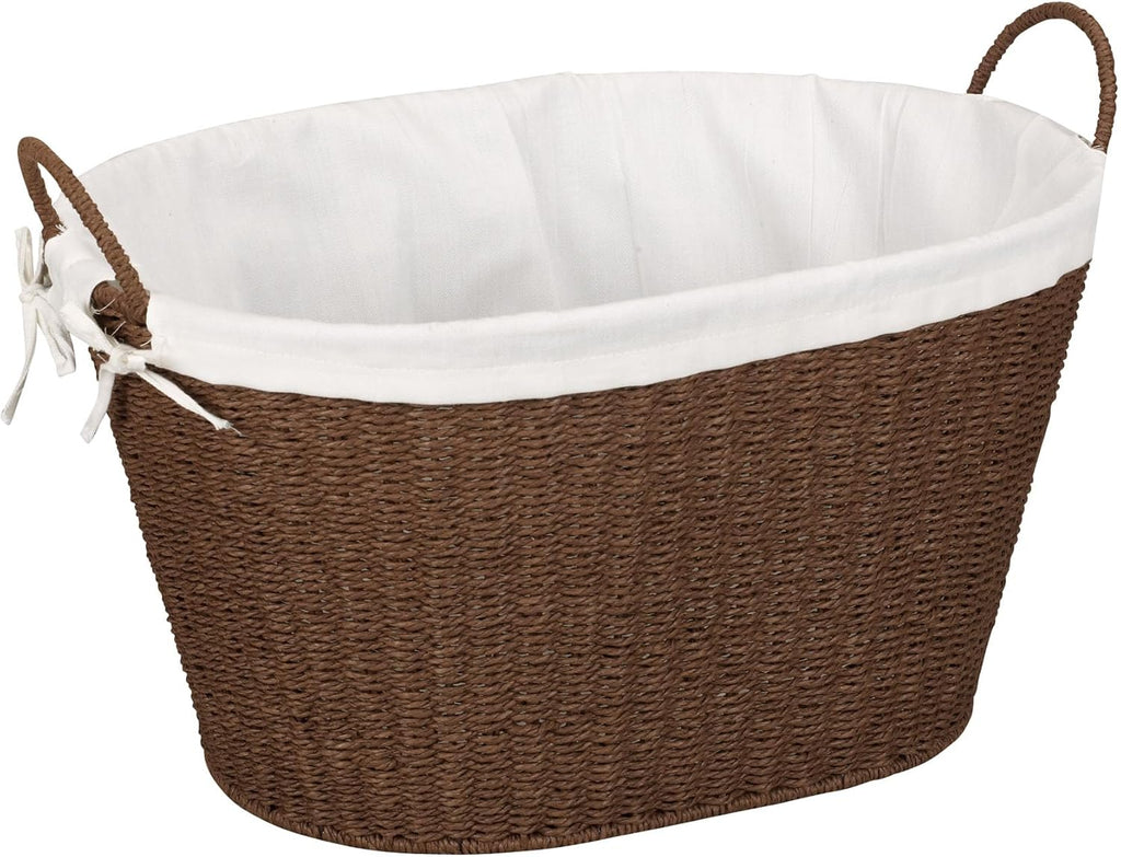 Household Essentials Wicker Laundry Basket with Handles, Handwoven Willow, Removable and Washable Liner, Great for Carrying Laundry or Storing Linens