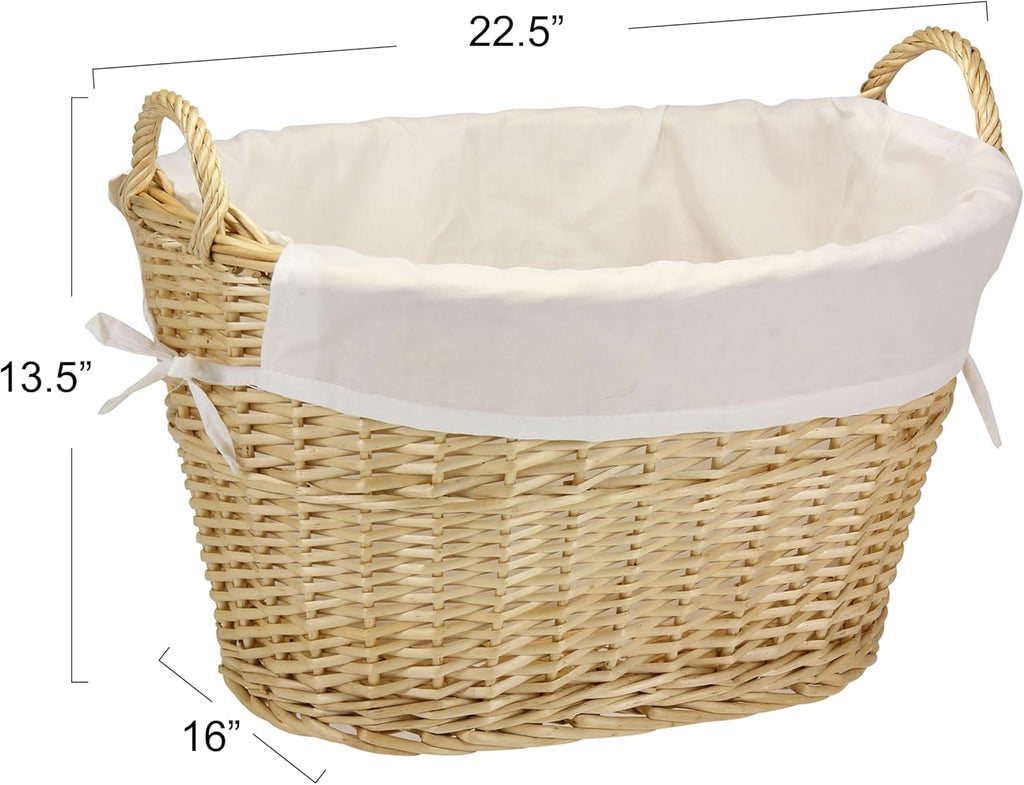 Household Essentials Wicker Laundry Basket with Handles, Handwoven Willow, Removable and Washable Liner, Great for Carrying Laundry or Storing Linens