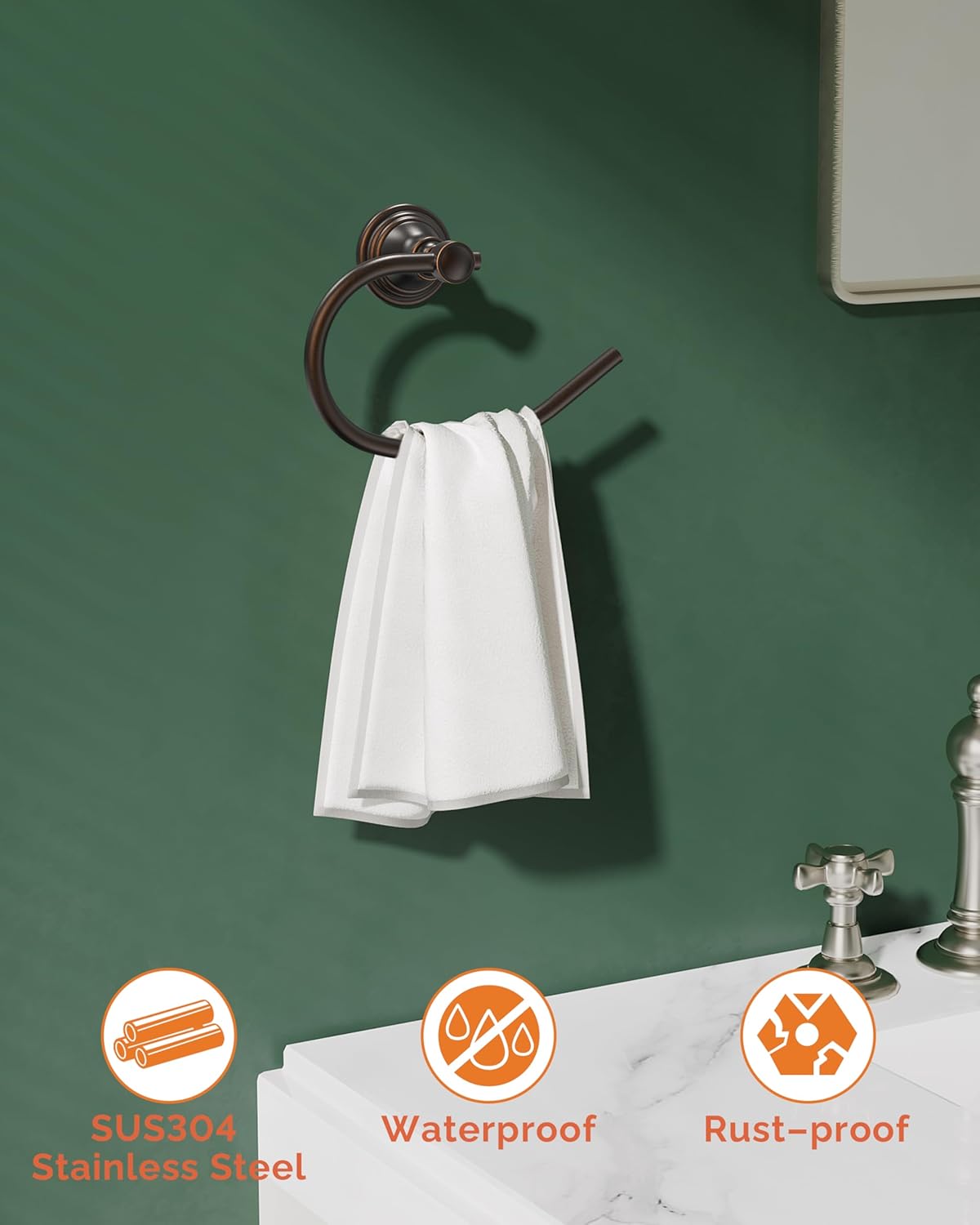 Towel Ring 2 Pack, Stainless Steel Hand Towel Holder for Bathroom Wall Mount, Heavy Duty Towel Hanger for Kitchen, Bath, RV (Oil Rubbed Bronze