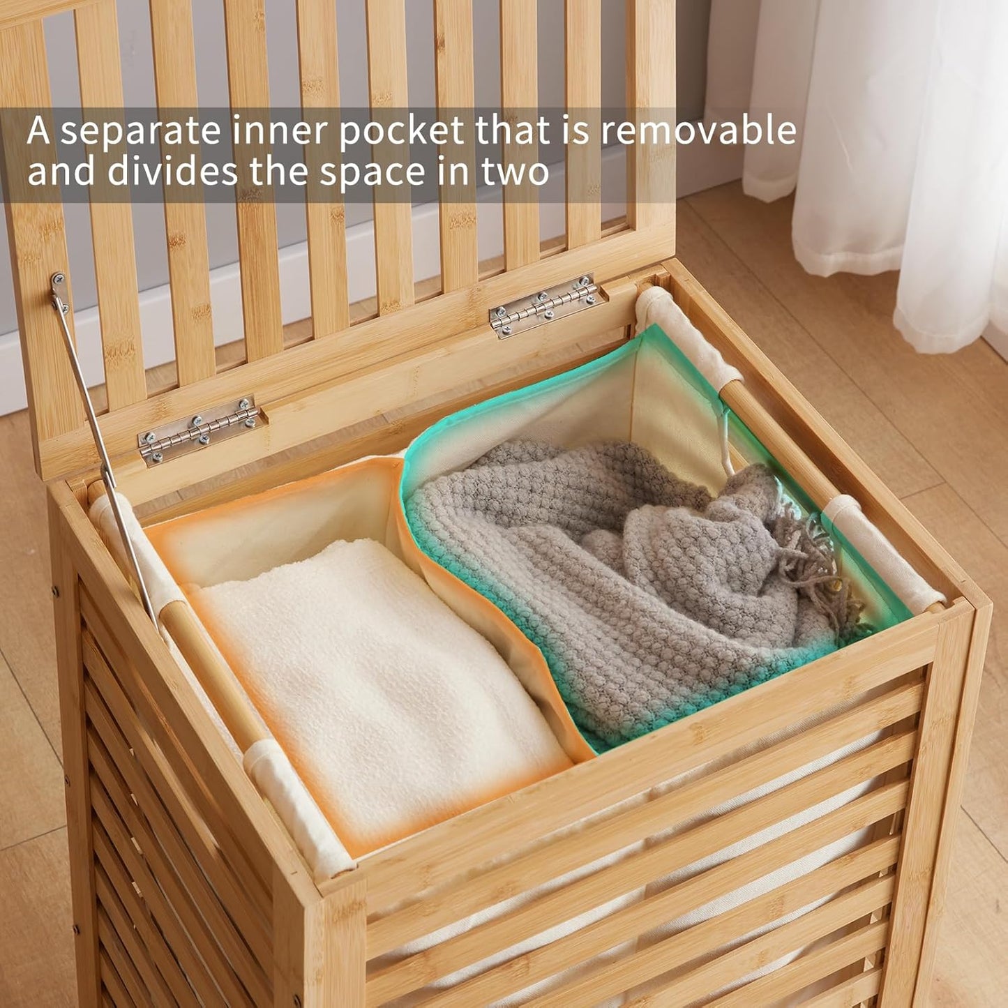 Laundry Hamper with Lid,Bamboo Large Waterproof Clothes Laundry Basket,Removable Washing Bags with Handles,clothes basket (Natural)
