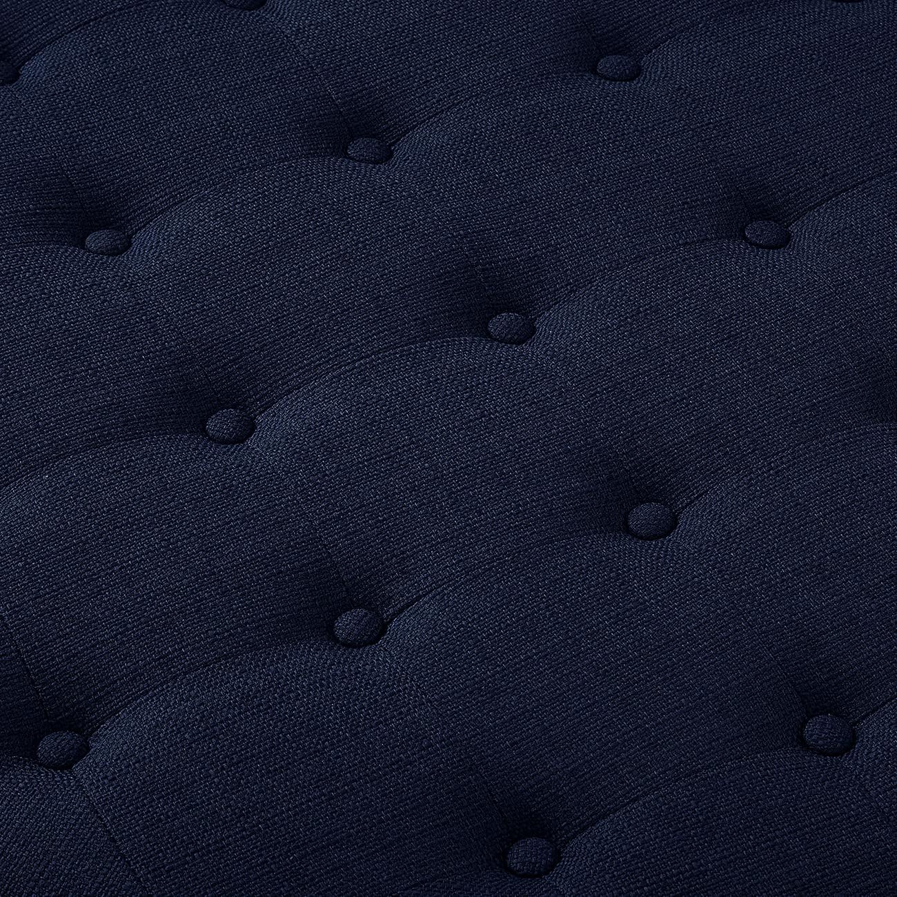 24KF Large Round Upholstered Tufted Linen Ottoman Coffee Table, Large Footrest Ottoman with Wood Shelf Storage- Navy Blue