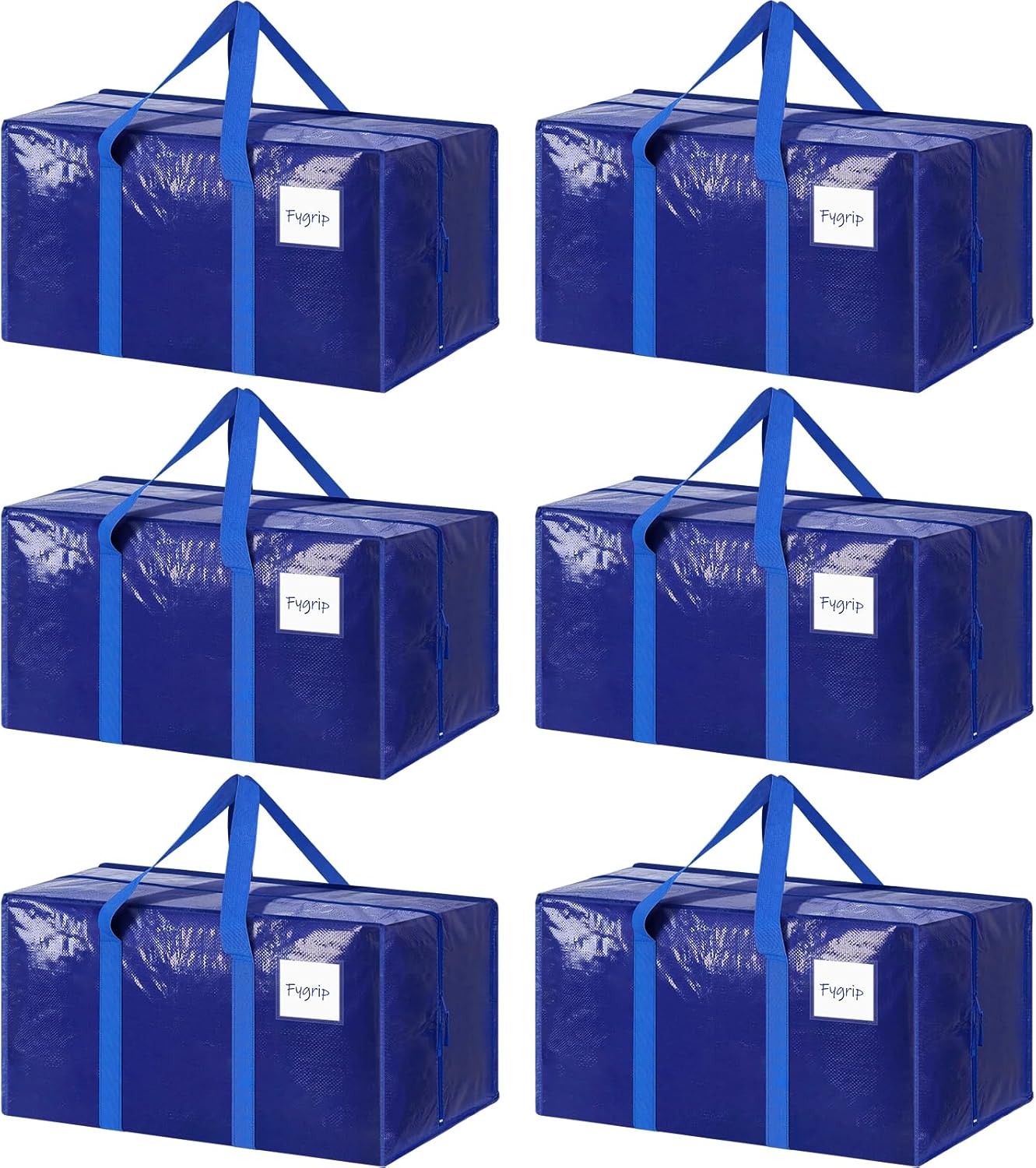 6 Pack Extra Heavy Duty Large Moving Bags with Strong Zipper & Comfortable Handles, Sturdy & Durable Clothes Storage Bags Totes Bins, Blue Packing Moving Boxes for College Supplies, Dark Blue