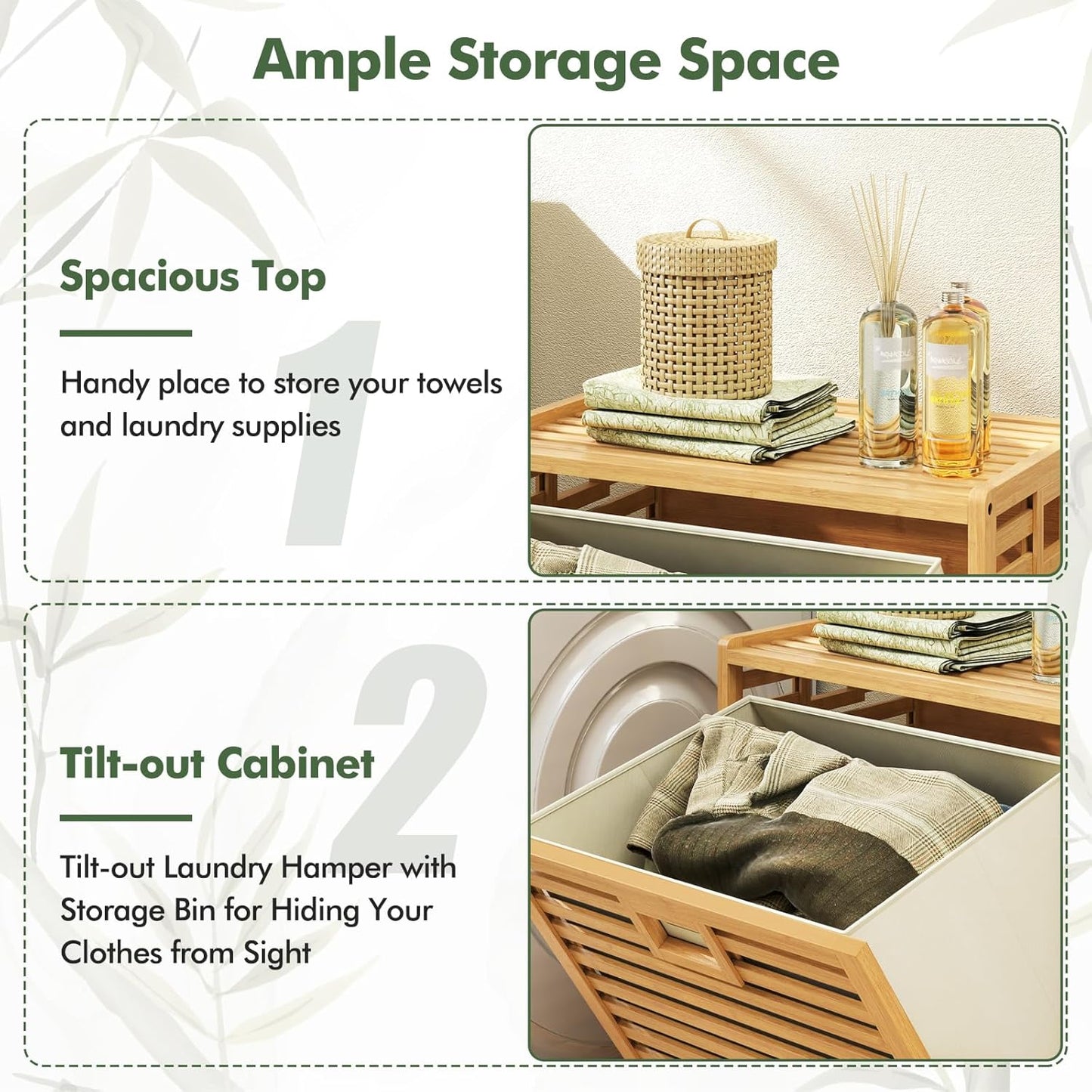 Giantex Tilt Out Laundry Hamper, Bamboo Laundry Storage Cabinet with Removable & Foldable Fabric Bin, Top Shelf, Laundry Basket Organizer for Bathroom, Laundry Room, Living Room, Bedroom, Natural