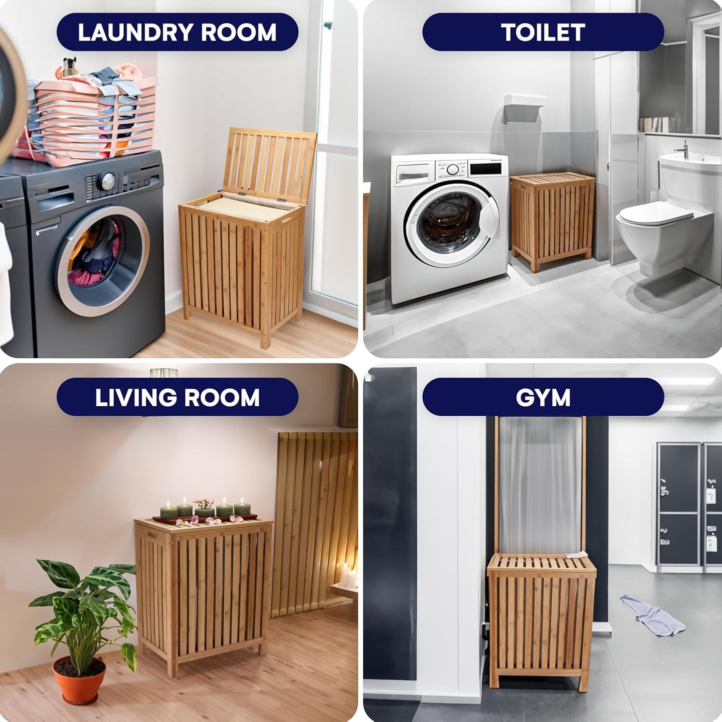 2LB Depot Laundry Hamper - 25x20x13-Inch Waterproof Bamboo Laundry Basket with Lid - Clothes Hamper for Clothes, Versatile Storage for Blankets, Toys, Towels - Suitable for Home Organization -110L