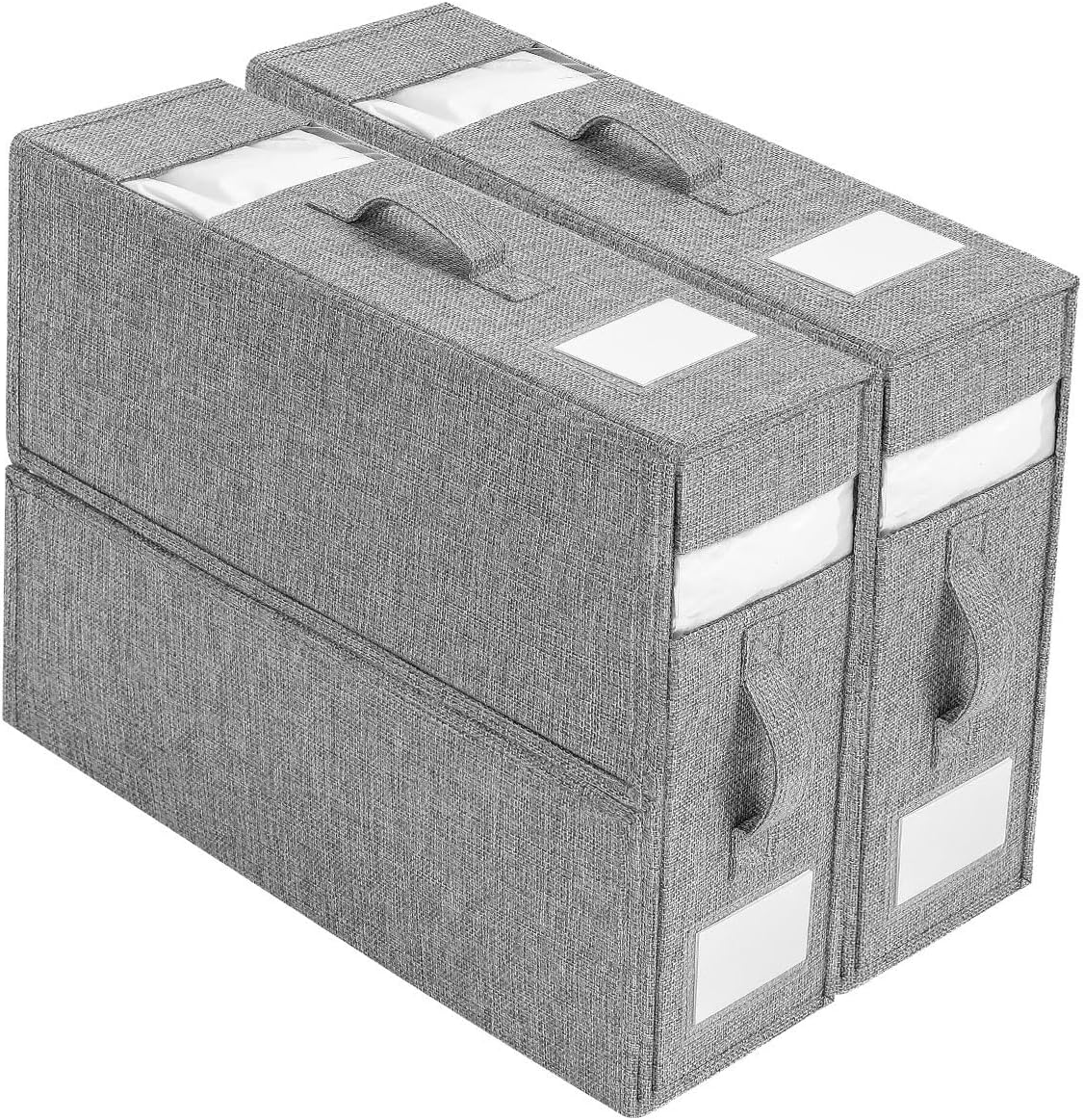 Linen Closet Organizers and Storage for Bedding Thin Blanket, Folding Sheet Storage Organizer with Visible Window (Beige)