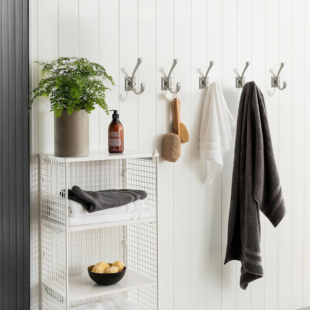 khtumeware Wall Hooks,10 Pack Coat Hooks Hardware Towel Hooks for Hanging Coats Matte Brushed Nickel Robe Hooks Wall Mounted with Screws for Key, Towel, Bags, Cup.