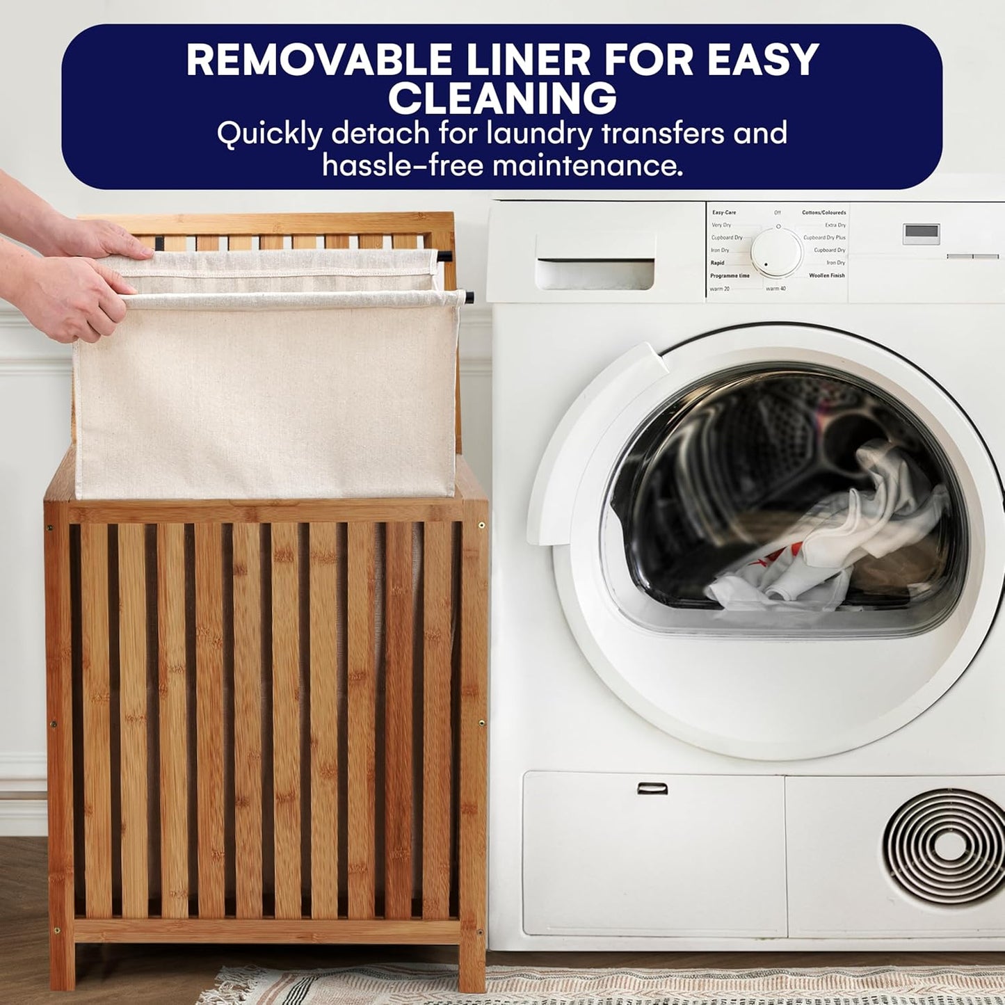 2LB Depot Laundry Hamper - 25x20x13-Inch Waterproof Bamboo Laundry Basket with Lid - Clothes Hamper for Clothes, Versatile Storage for Blankets, Toys, Towels - Suitable for Home Organization -110L