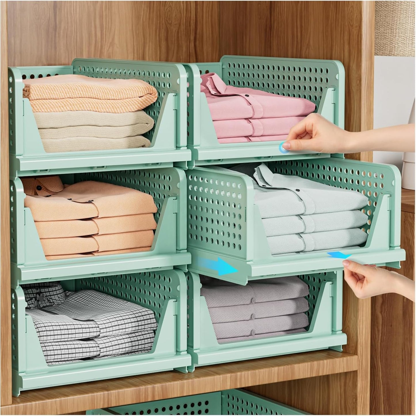 SNSLXH 5 Pack Stackable Closet Storage Basket, Multifunctional & Foldable Closet Organizer for Bathroom Kitchen Laundry Room Wardrobe Storage, Space-Saving Clothes Storage Drawer Organizer, White
