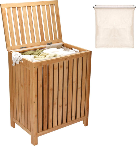 2LB Depot Laundry Hamper - 25x20x13-Inch Waterproof Bamboo Laundry Basket with Lid - Clothes Hamper for Clothes, Versatile Storage for Blankets, Toys, Towels - Suitable for Home Organization -110L