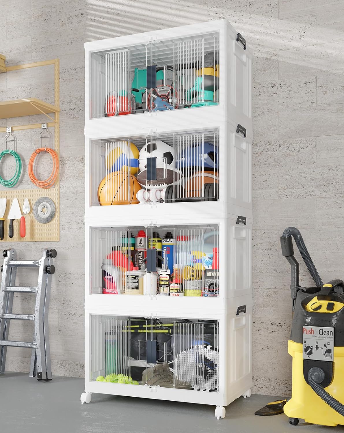 OlarHike 144QT Lockable Storage Bins with Lids - Folding Storage box with Doors and Wheels, Collapsible Plastic Bins for Closets, Stackable Organizer and Containers, Christmas Gifts, 3 Pack Cubes