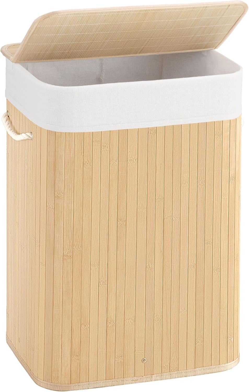 100L Laundry Hamper with lid, 2-Section Clothes Laundry Basket with Handles, Large Collapsible Bamboo Baskets for Bedroom, Bathroom, Dorm, Natural Beige