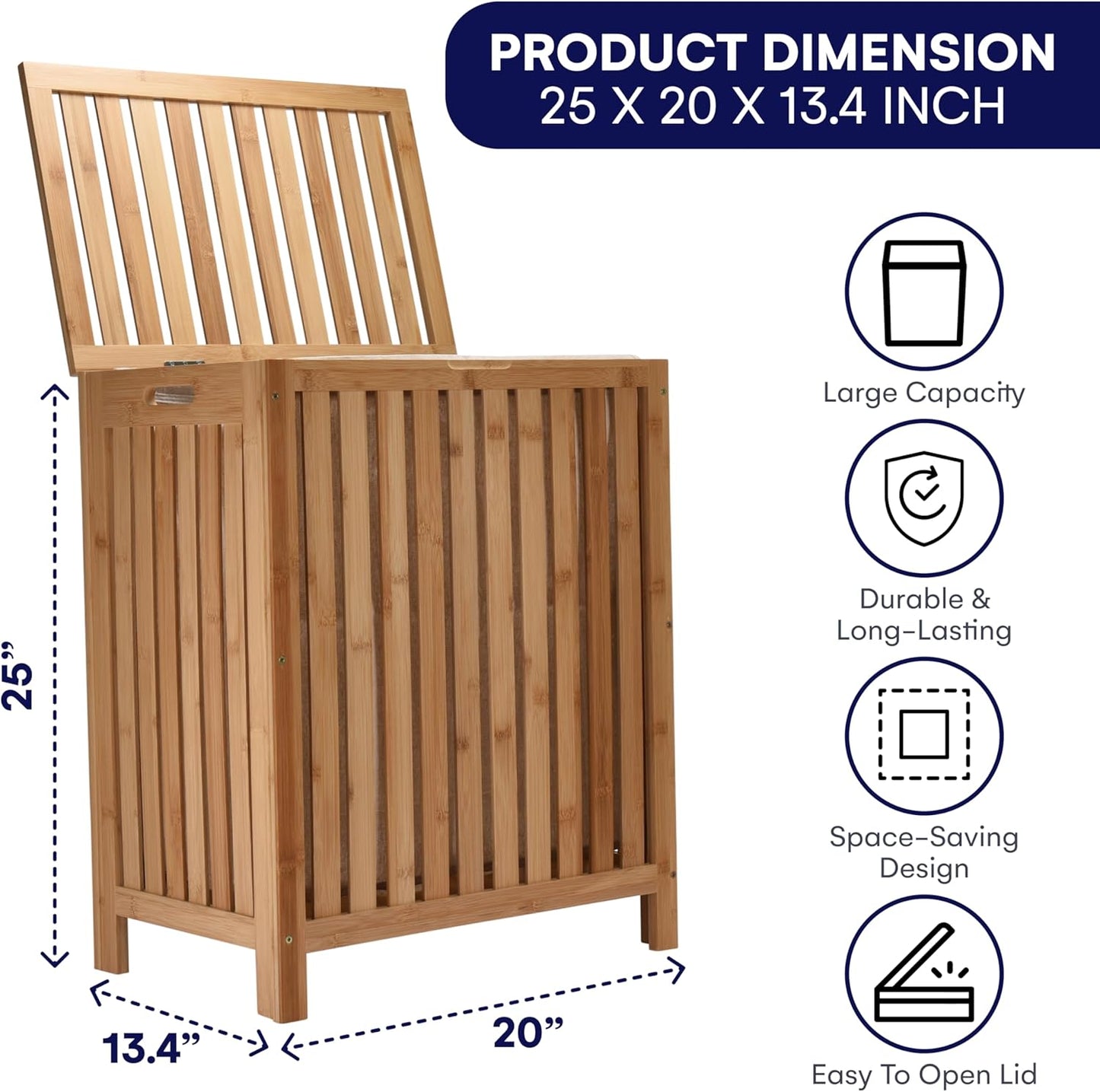 2LB Depot Laundry Hamper - 25x20x13-Inch Waterproof Bamboo Laundry Basket with Lid - Clothes Hamper for Clothes, Versatile Storage for Blankets, Toys, Towels - Suitable for Home Organization -110L