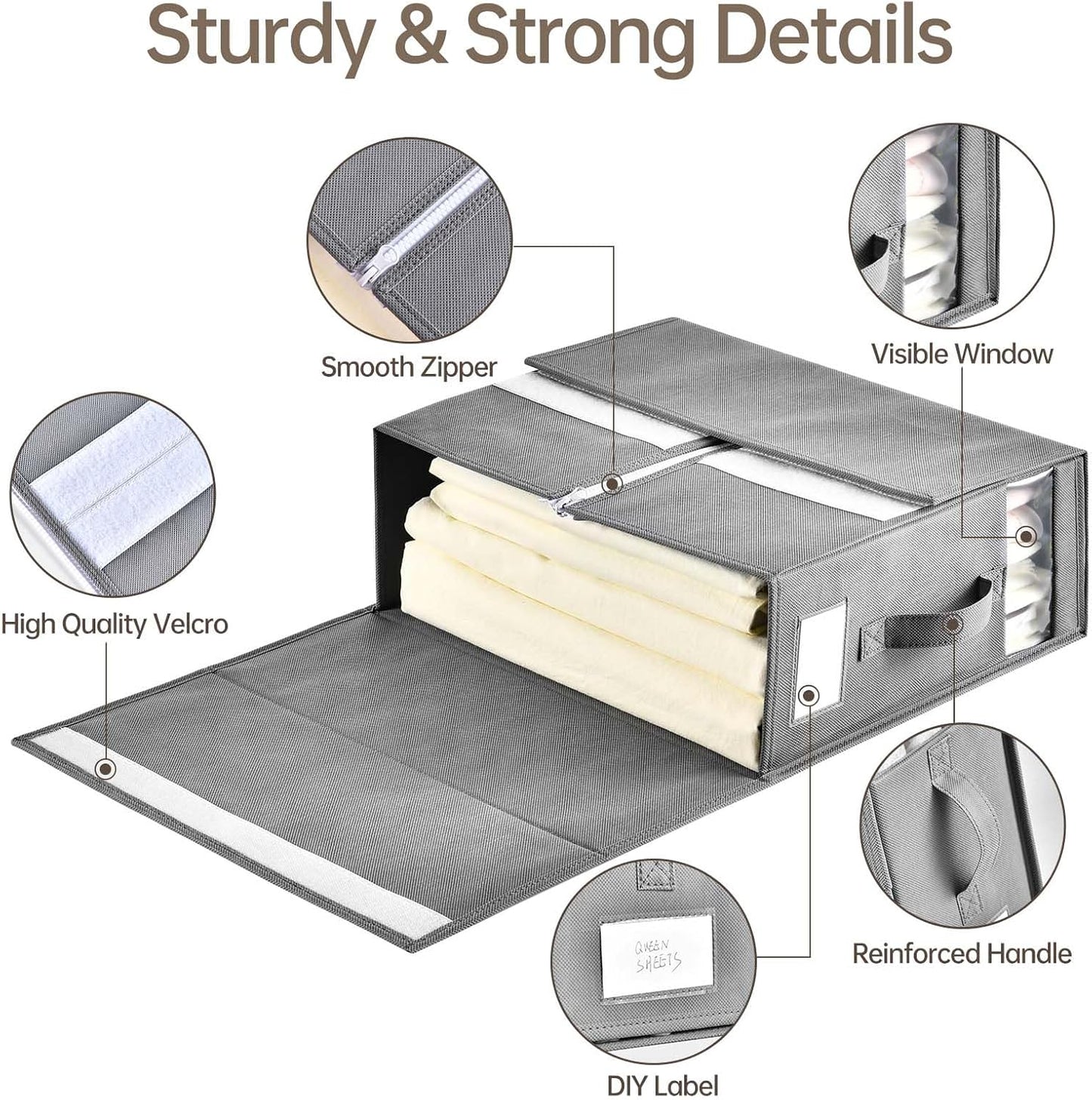 Linen Closet Organizers and Storage, 8 Pack Foldable Bedding Storage for Queen or King Size Bedsheets, Duvet Covers and Pillows