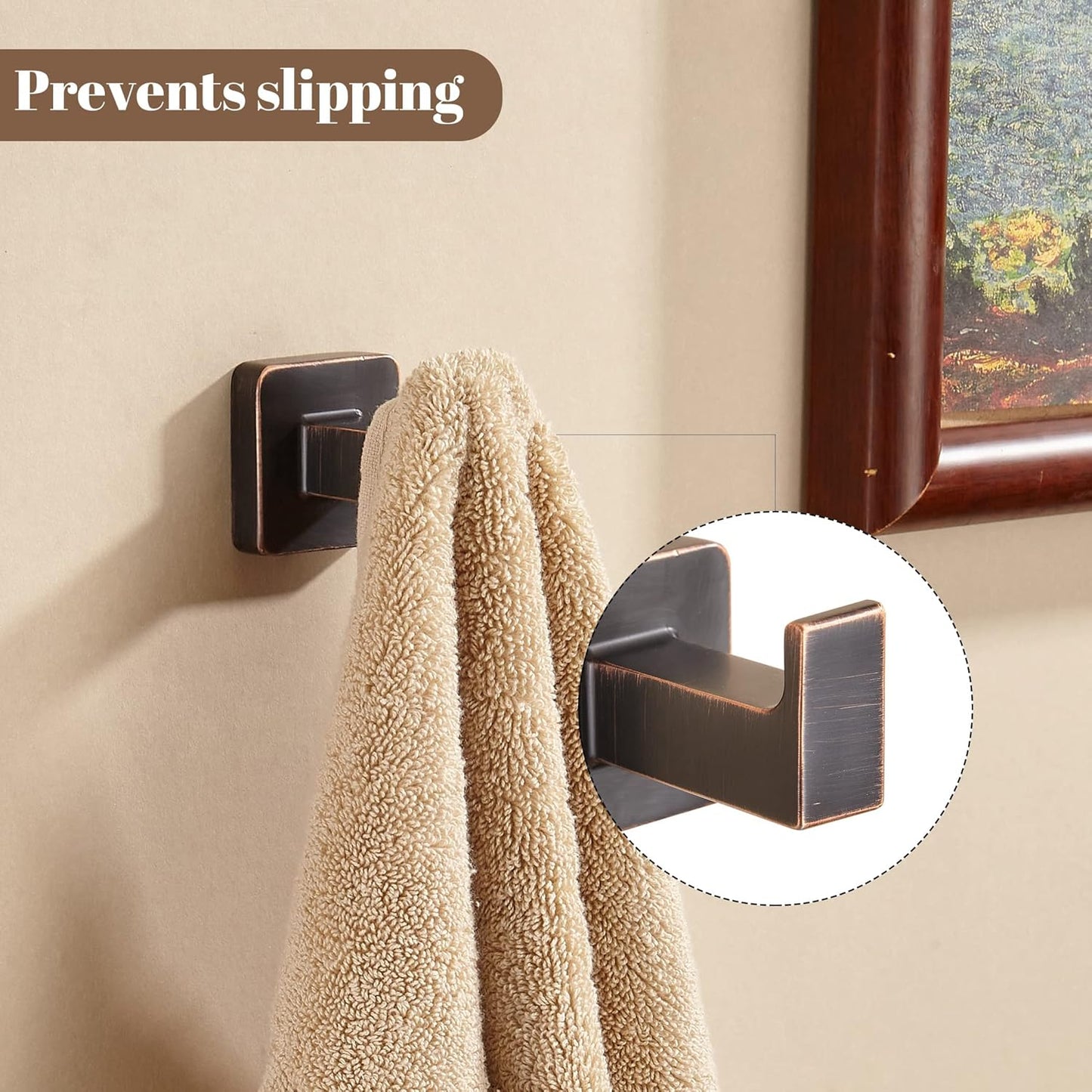 FORBATH Bronze Towel Hooks, Bathroom Robe Hook Wall Mounted, Oil Rubbed Bronze Square Wall Hat Coat Hooks 4 Pieces