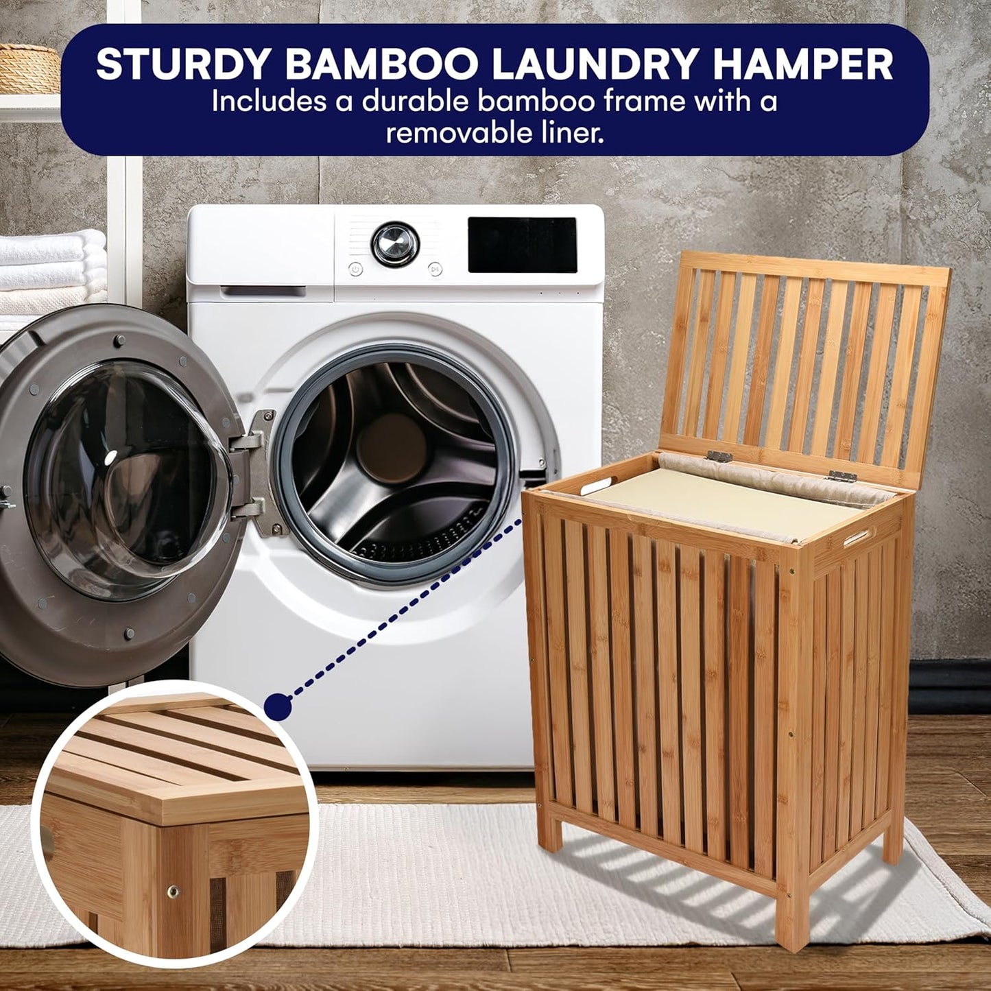 2LB Depot Laundry Hamper - 25x20x13-Inch Waterproof Bamboo Laundry Basket with Lid - Clothes Hamper for Clothes, Versatile Storage for Blankets, Toys, Towels - Suitable for Home Organization -110L